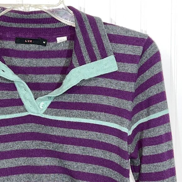 Lux Pullover Sweater Women Medium Purple And Gray Long Sleeve Preppycore Classic - Picture 3 of 11